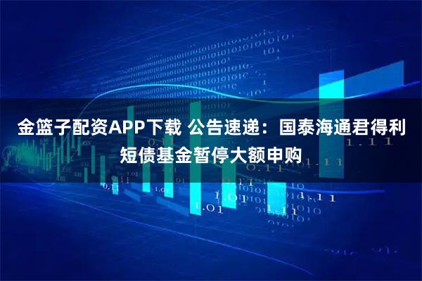 金篮子配资APP下载 公告速递：国泰海通君得利短债基金暂停大额申购